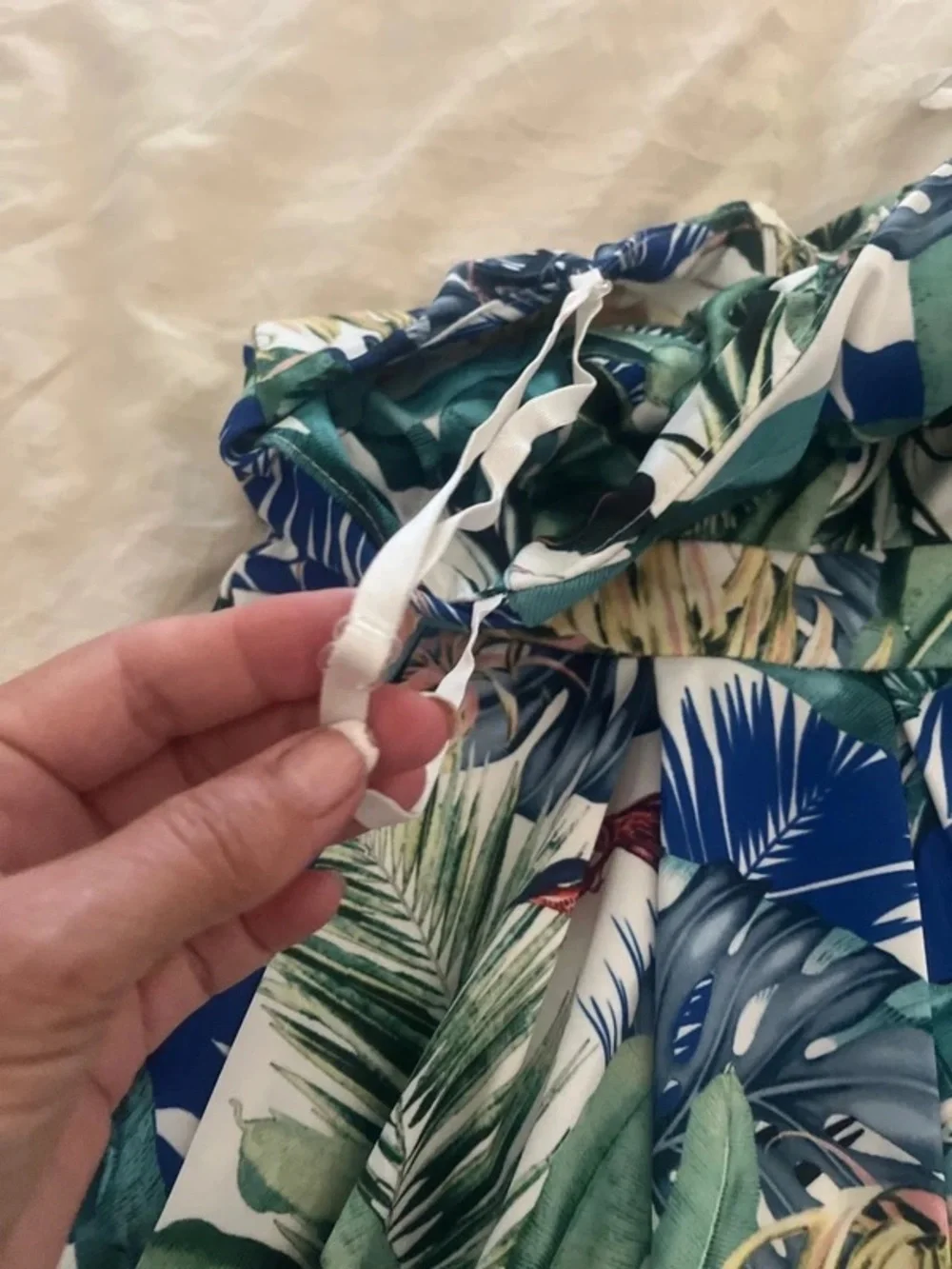 Tropical Print Strapless Kids Dress in Green and Blue - Picture 3 of 7